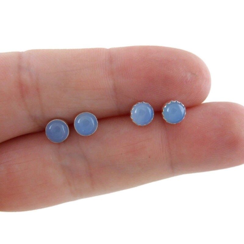 Natural Blue Chalcedony Earrings in Sterling Silver-5mm