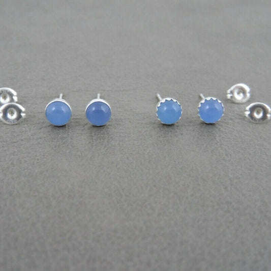 Natural Blue Chalcedony Earrings in Sterling Silver-5mm