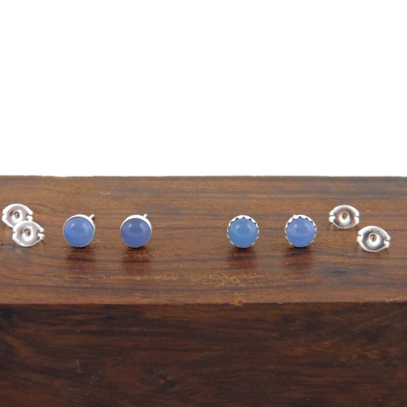 Natural Blue Chalcedony Earrings in Sterling Silver-5mm