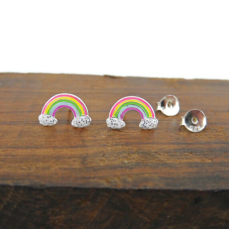 Rainbow Stud Earrings in Sterling Silver-