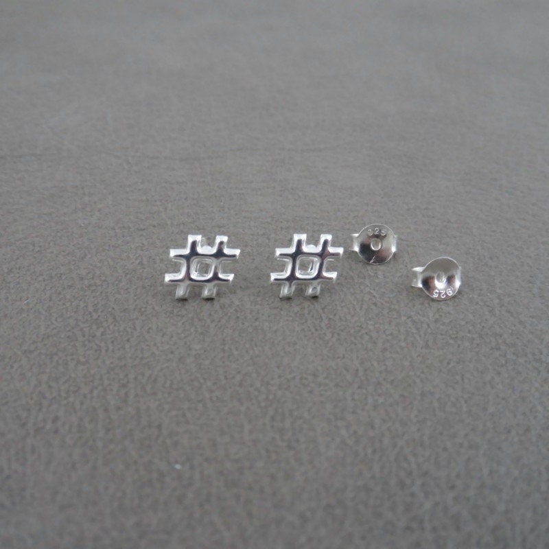 Hash Tag Earrings in Sterling Silver