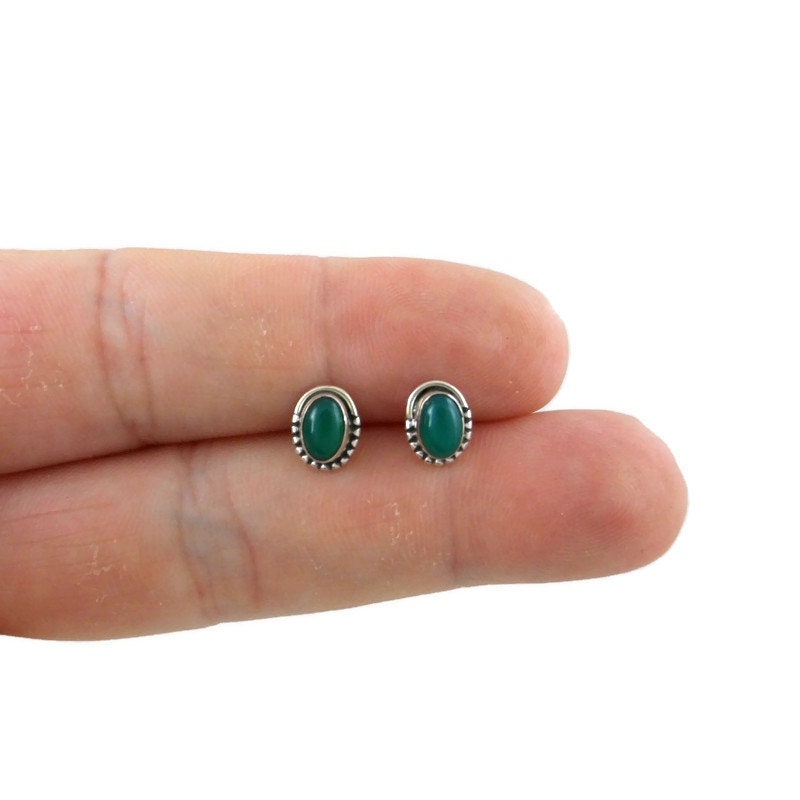 Green Obsidian Oval Earrings in Sterling Silver