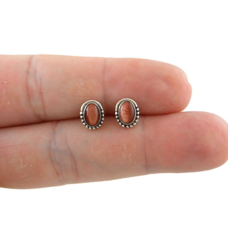 Goldstone Oval Earrings in Sterling Silver