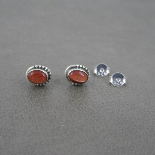 Goldstone Oval Earrings in Sterling Silver