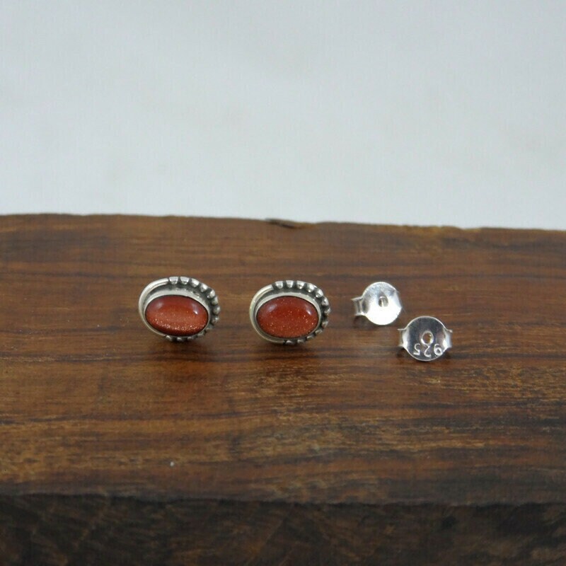 Goldstone Oval Earrings in Sterling Silver