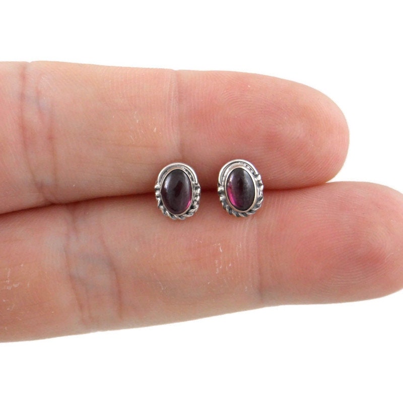 Garnet Oval Earrings in Sterling Silver