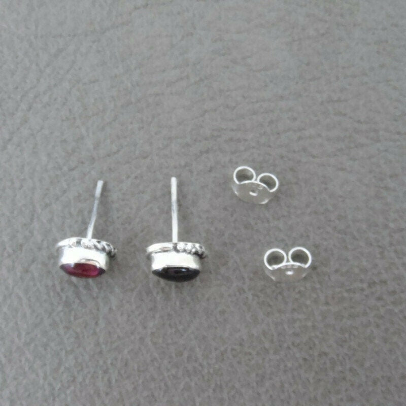 Garnet Oval Earrings in Sterling Silver