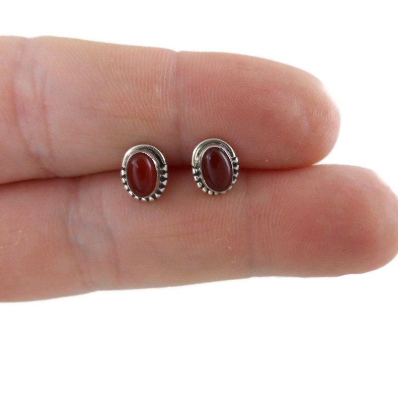 Carnelian Oval Earrings in Sterling Silver