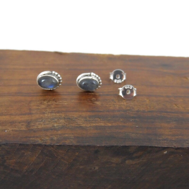 Labradorite Oval Earrings in Sterling Silver