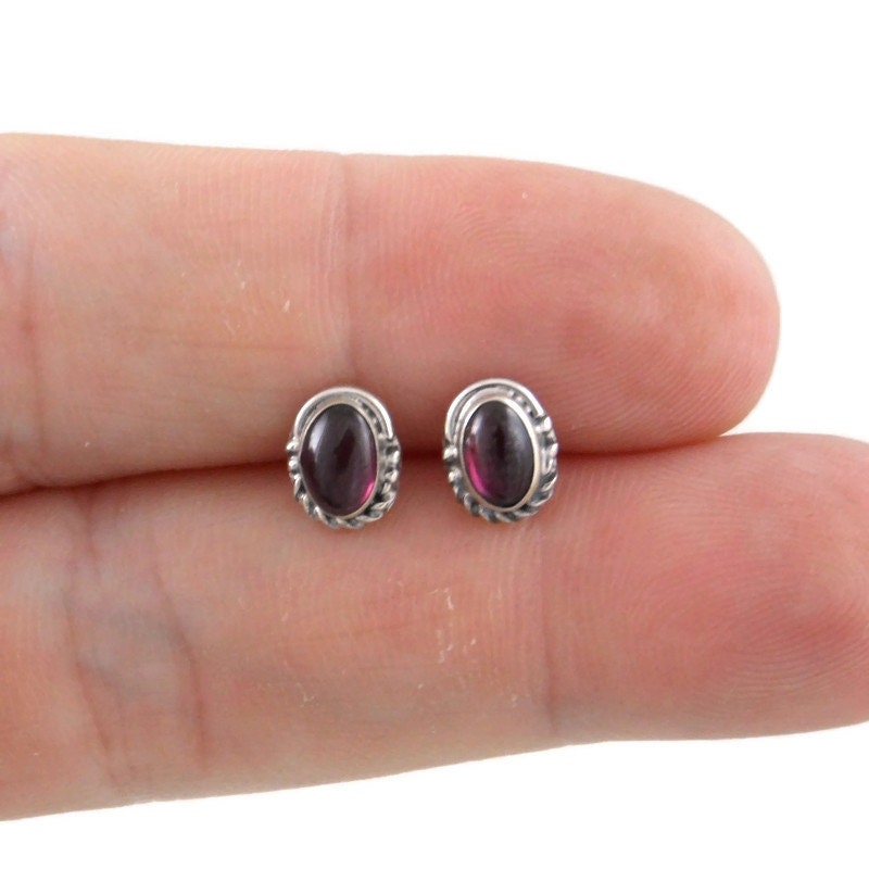 Garnet Oval Earrings in Sterling Silver