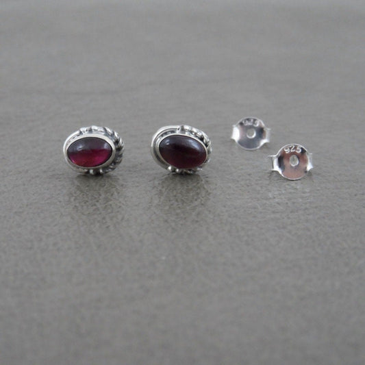 Garnet Oval Earrings in Sterling Silver