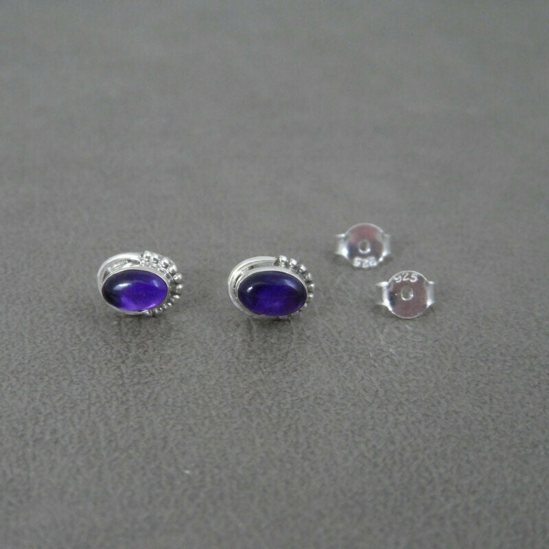 Amethyst Oval Earrings in Sterling Silver