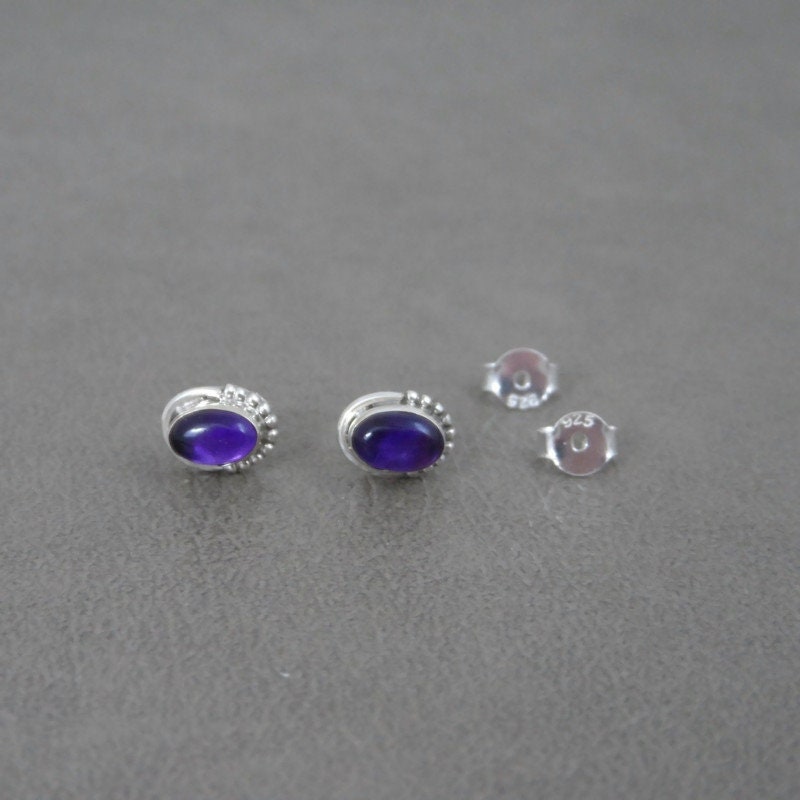 Amethyst Oval Earrings in Sterling Silver