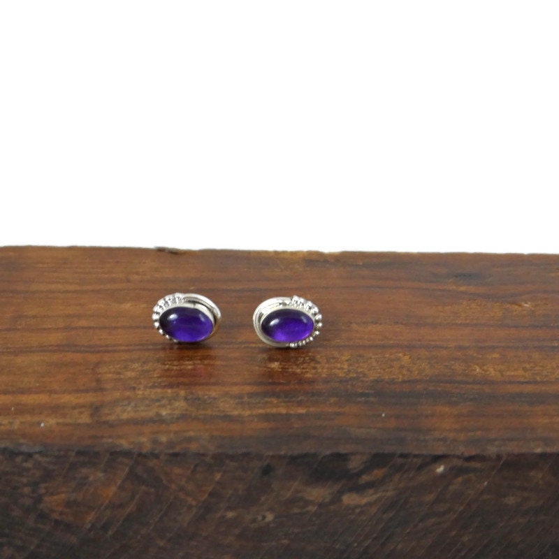 Amethyst Oval Earrings in Sterling Silver