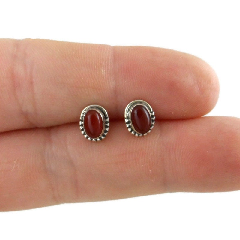 Carnelian Oval Earrings in Sterling Silver