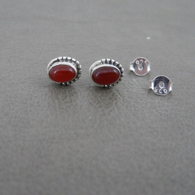 Carnelian Oval Earrings in Sterling Silver