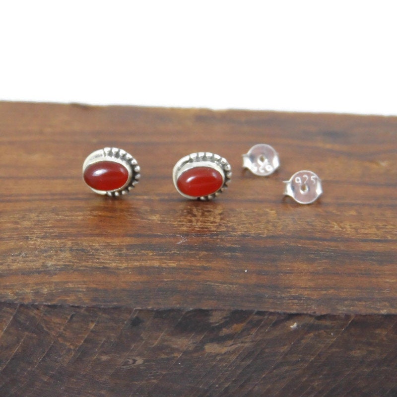 Carnelian Oval Earrings in Sterling Silver