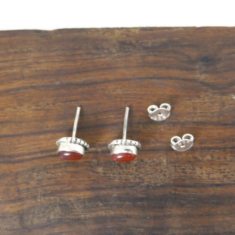 Carnelian Oval Earrings in Sterling Silver