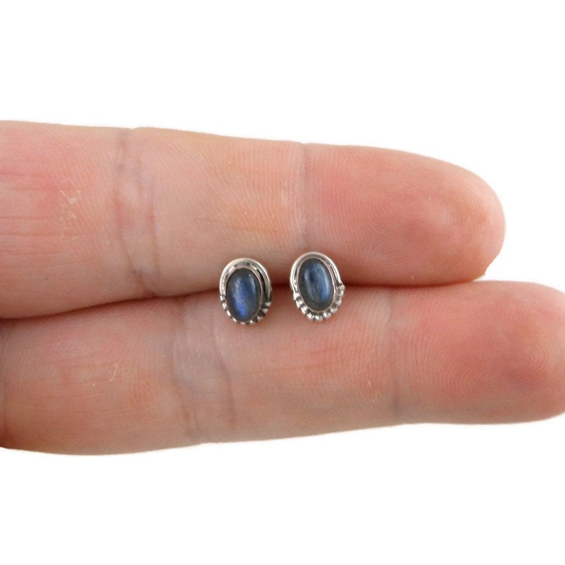 Labradorite Oval Earrings in Sterling Silver