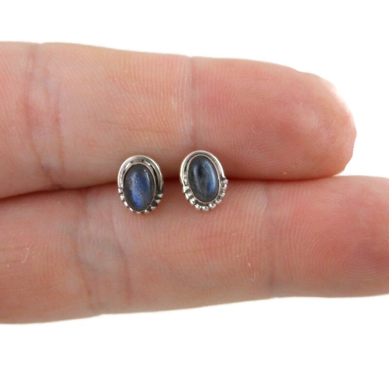 Labradorite Oval Earrings in Sterling Silver