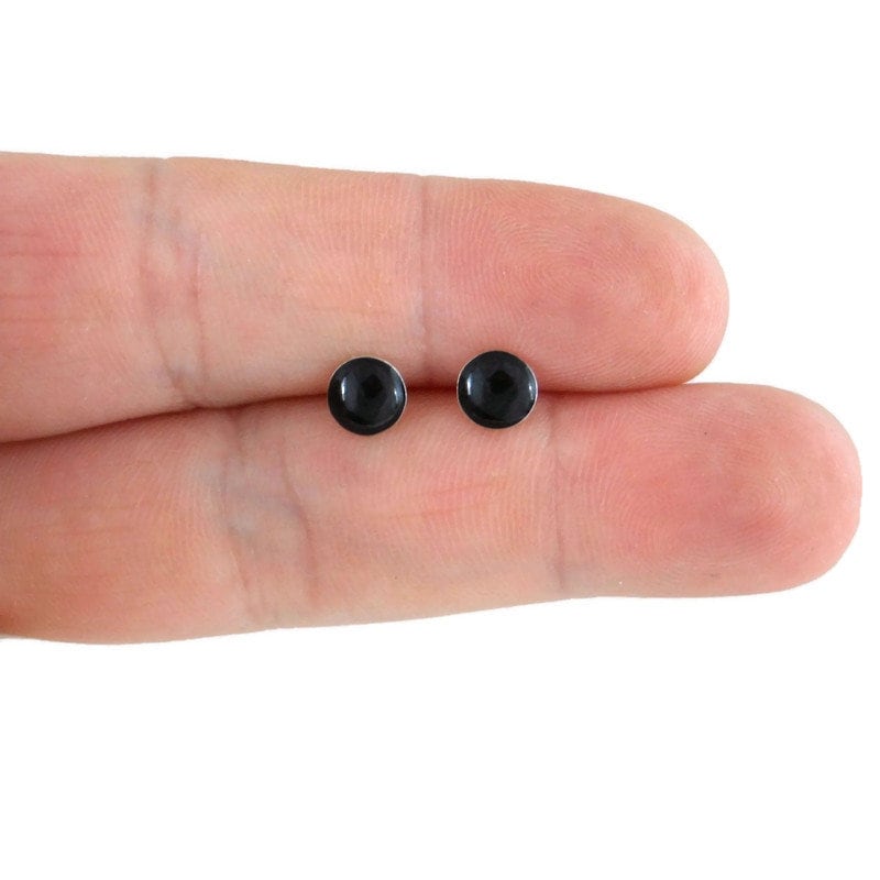 Black Onyx Earrings in Sterling Silver-6mm