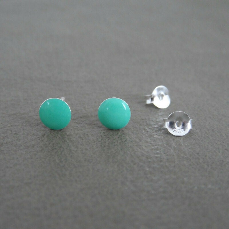 Green Teal Earrings in Sterling Silver-6mm