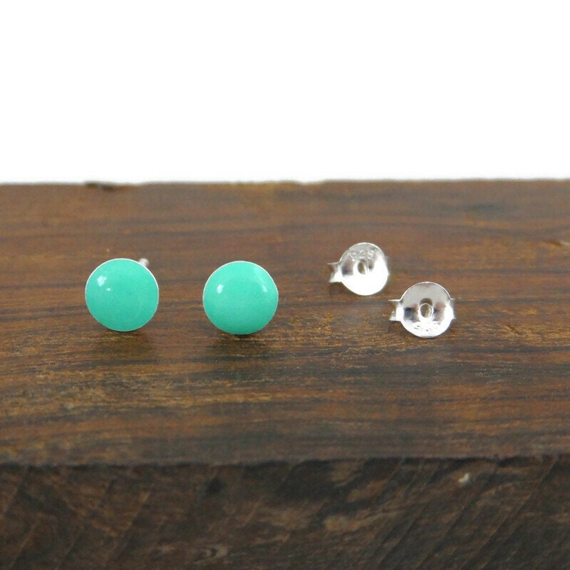 Green Teal Earrings in Sterling Silver-6mm