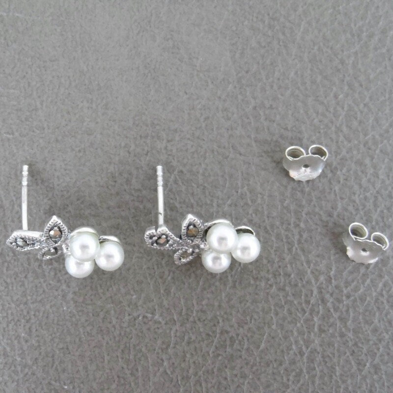 Marcasite Pearl Earrings in Sterling Silver