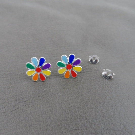 Rainbow Flower Earrings in Sterling Silver