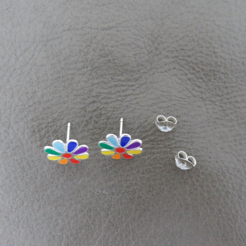 Rainbow Flower Earrings in Sterling Silver