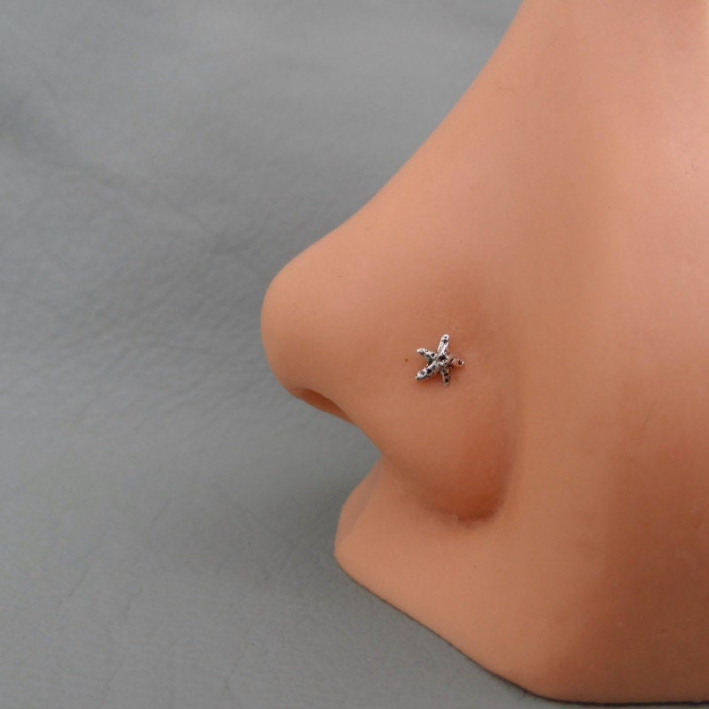 Tiny Starfish Nose Stud in Sterling Silver, Star Fish Nose Stud, Star Fish Stud, Silver Nose Stud, Tiny Nose Stud, Body Piercing