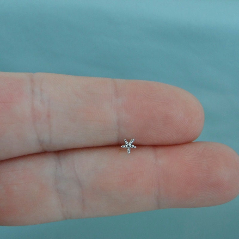 Tiny Starfish Nose Stud in Sterling Silver, Star Fish Nose Stud, Star Fish Stud, Silver Nose Stud, Tiny Nose Stud, Body Piercing