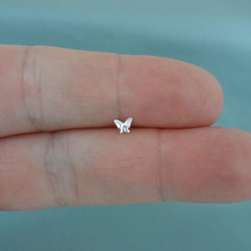 Tiny Butterfly Nose Stud in Sterling Silver, Butterfly Nose Stud, Silver Nose Stud, Multiple Piercings, Tiny Nose Stud, Body Piercing