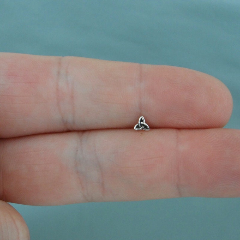 Tiny Celtic Triquetra Nose Stud in Sterling Silver, Celtic Nose Stud, Triquetra Stud, Silver Nose Stud, Tiny Nose Stud, Body Piercing