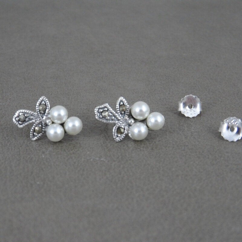 Marcasite Pearl Earrings in Sterling Silver