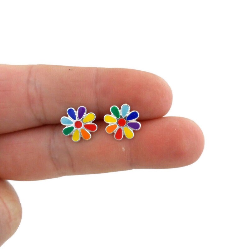 Rainbow Flower Earrings in Sterling Silver