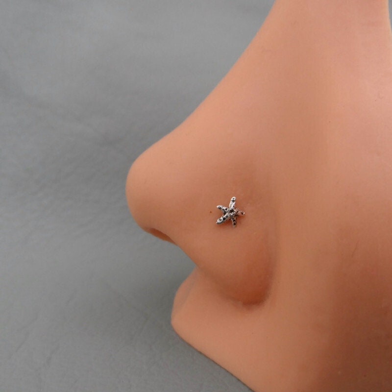 Tiny Starfish Nose Stud in Sterling Silver, Star Fish Nose Stud, Star Fish Stud, Silver Nose Stud, Tiny Nose Stud, Body Piercing