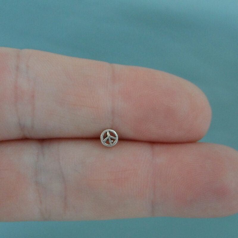 Tiny Peace Sign Nose Stud in Sterling Silver, Tiny Peace Sign Stud, Silver Nose Stud, Multiple Piercings, Helix Stud, Tiny Nose Stud