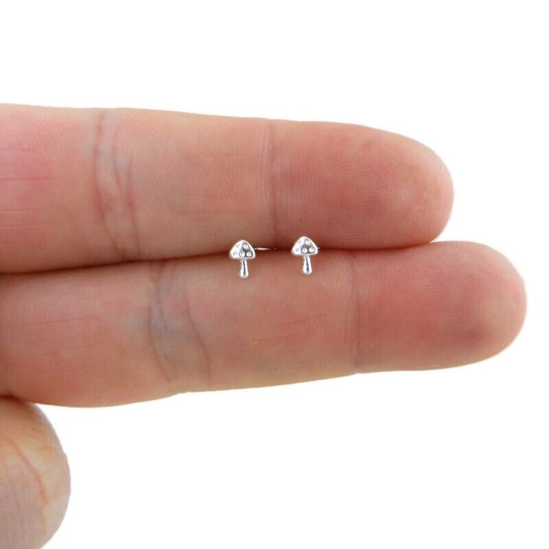 Tiny Mushroom Earrings in Sterling Silver, Mushroom Earrings, Mushroom Studs, Cartilage Studs, Minimalist Earring, Dainty Earrings