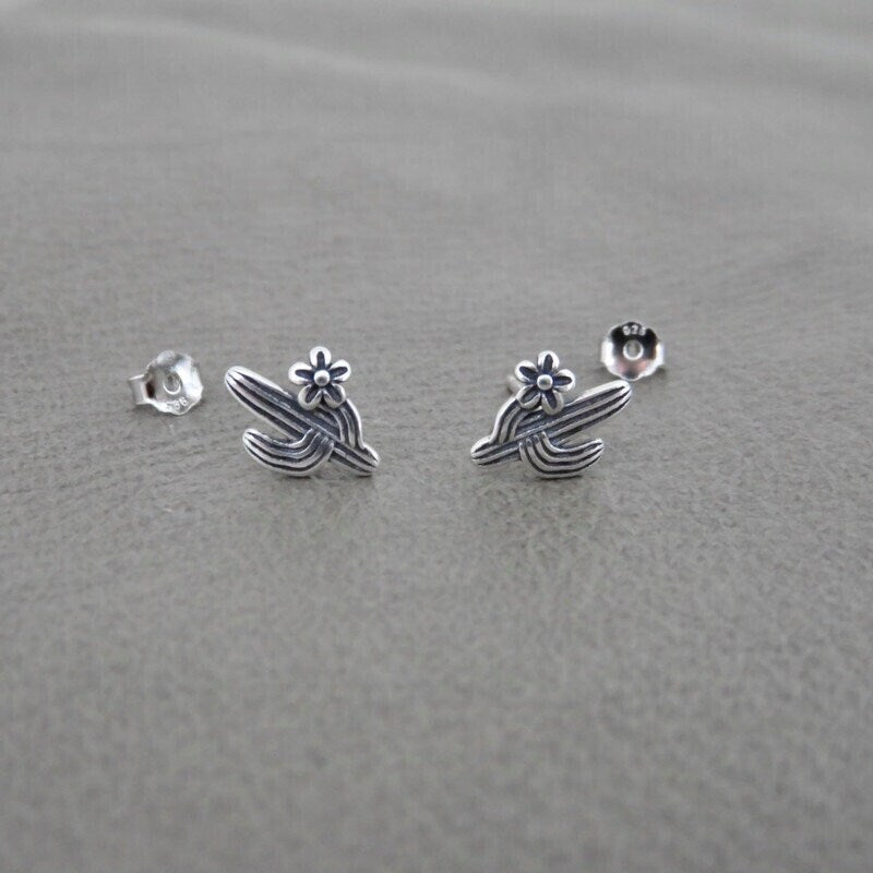 Cactus Flower Earrings in Sterling Silver