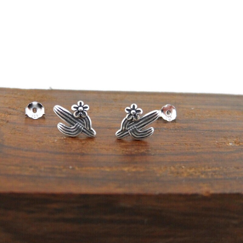 Cactus Flower Earrings in Sterling Silver