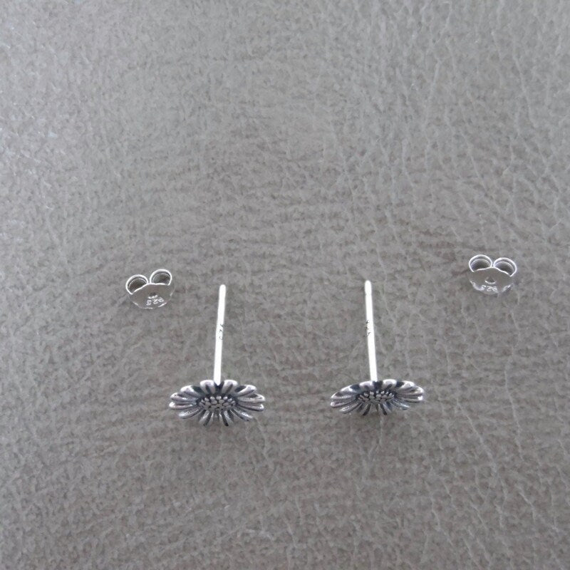 Sunflower Earrings in Sterling Silver, Silver Sunflower Studs, Flower Earrings, Tiny Studs, Kids Earrings, Floral Earrings, Dainty Earrings