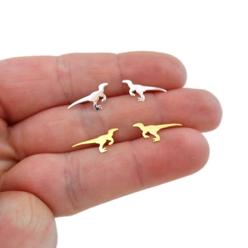 Velociraptor Dinosaur Earrings in Sterling Silver, Velociraptor Earrings, Sterling Silver Dinosaur, Gold Dinosaur Earrings, Kids Earrings