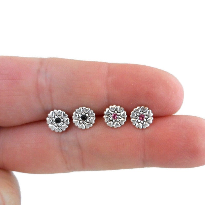 Tiny Flower Stud Earrings in Sterling Silver, Flower Earrings, Tiny Studs, Multiple Piercing, Flower Studs, Gift for Her