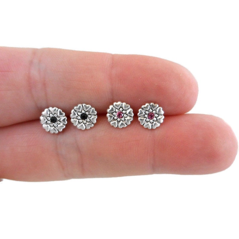 Tiny Flower Stud Earrings in Sterling Silver, Flower Earrings, Tiny Studs, Multiple Piercing, Flower Studs, Gift for Her