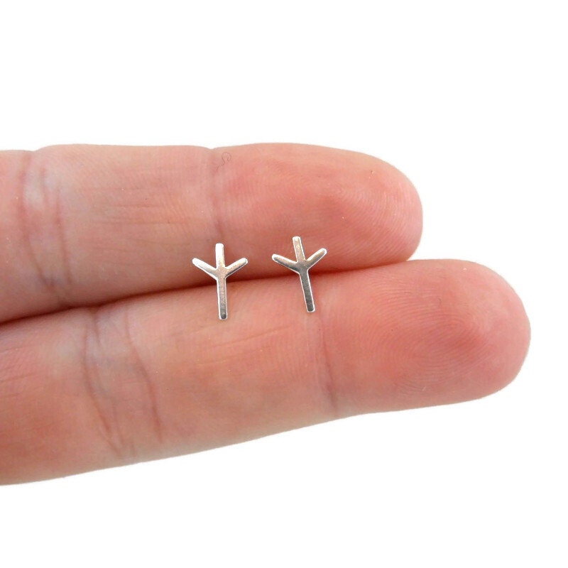 Viking Rune Earrings in Sterling Silver, Algiz Earrings, Rune Earrings, Viking Earrings, Nordic Earrings, Dainty Earrings