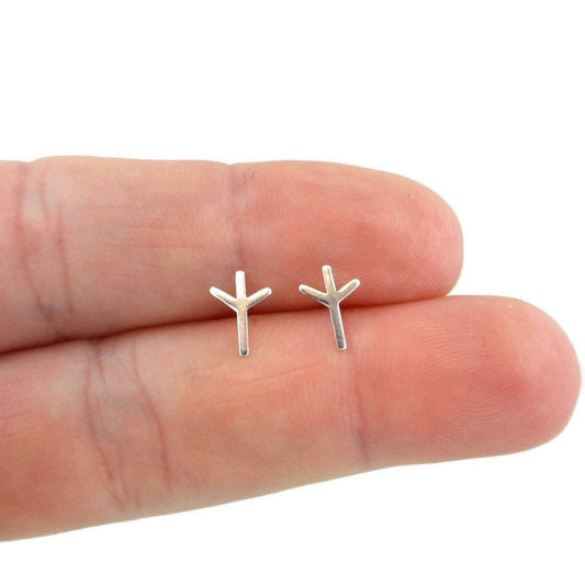 Viking Rune Earrings in Sterling Silver, Algiz Earrings, Rune Earrings, Viking Earrings, Nordic Earrings, Dainty Earrings