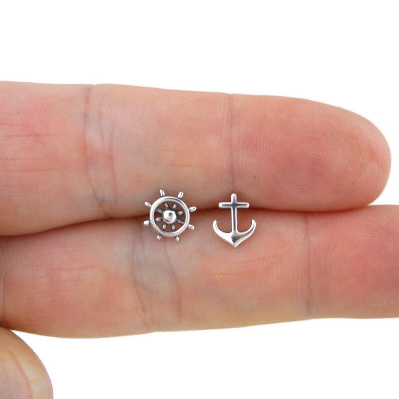 Anchor & Helm Earrings in Sterling Silver