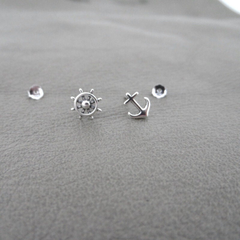 Anchor & Helm Earrings in Sterling Silver