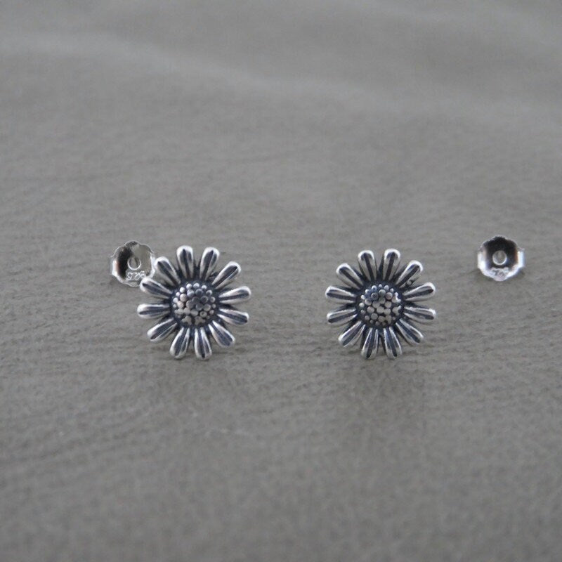 Sunflower Earrings in Sterling Silver, Silver Sunflower Studs, Flower Earrings, Tiny Studs, Kids Earrings, Floral Earrings, Dainty Earrings